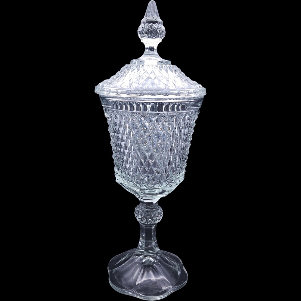 ✨Indiana Glass Diamond Point Apothecary Jar, Pedestal Candy Dish, Chalice - Picture 12 of 12